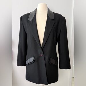 Vintage Allure 100% Virgin Wool Blazer with Leather Trim Union Made Size 12